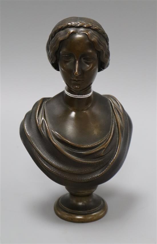 A 19th century bronze bust of a young woman (probably Queen Victoria) height 19cm